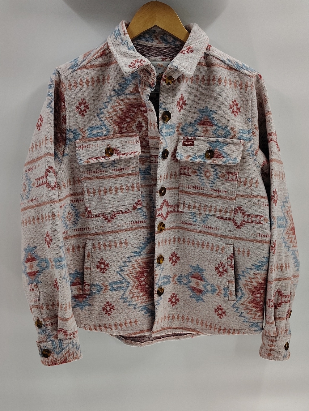Yee Yee Aztec Wool Blend Button Down Jacket Size Large Pink Blue Western Vibe
